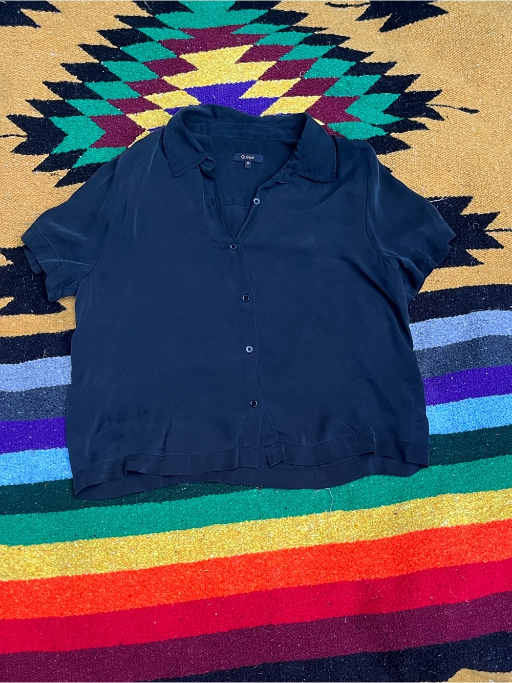 Quince Black Short-Sleeve Button Front Top